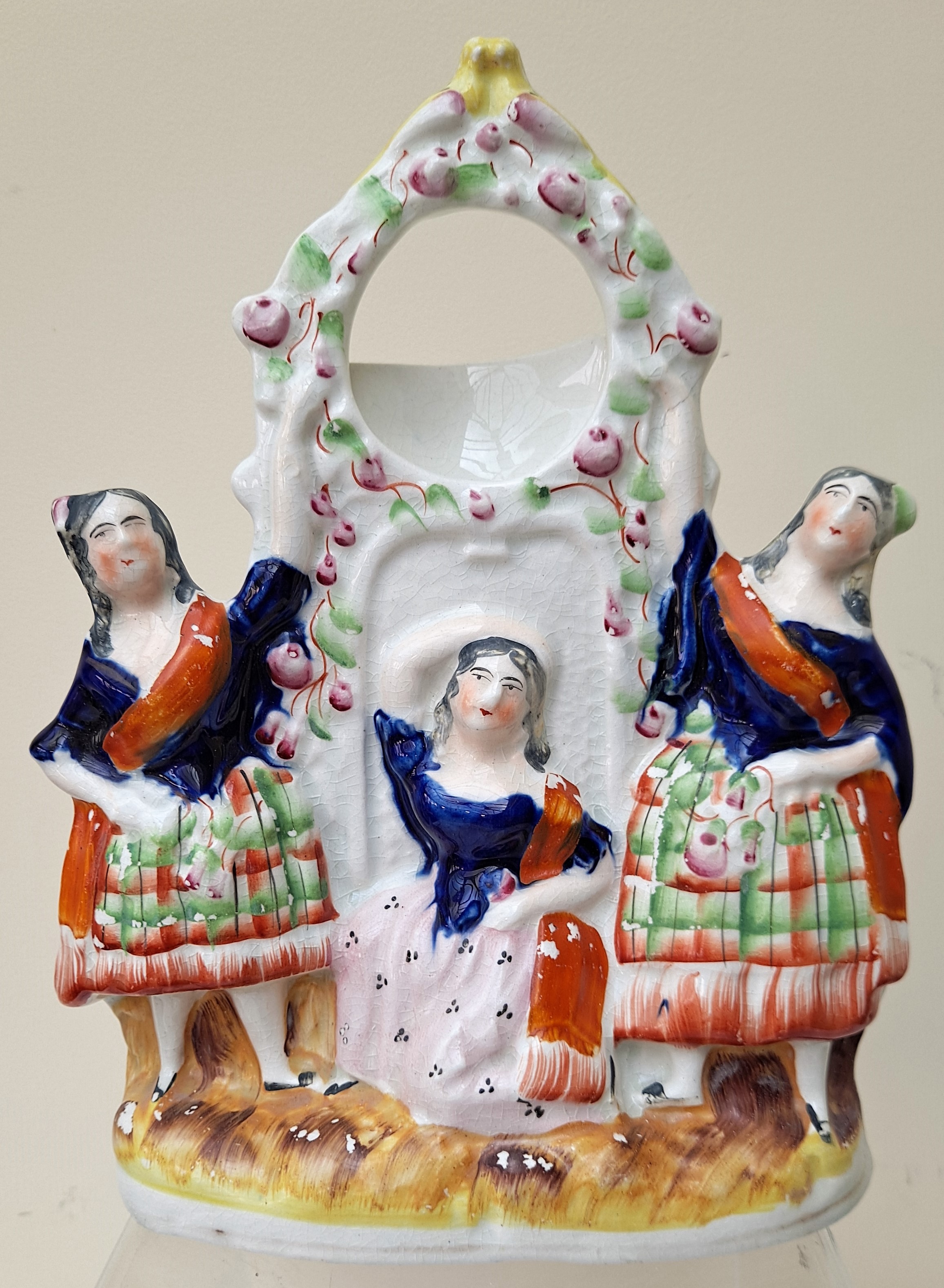 Antique English Victorian Staffordshire Watch-Holder ~ "The Three Graces" ~ H 1795